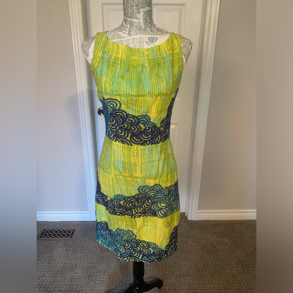 TABITHA | by Anthropologie Azure Scroll Embroidered Sheath Dress | Sz 4